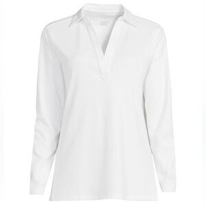 Lands' End Women's White Johnny collar cotton Long Sleeve Top size xlg